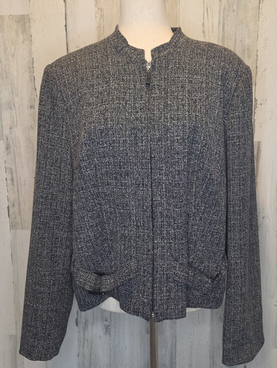 Dress Barn Jackets & Blazers - Dressbarn Women's XL Black White Tweed Zip Front Career Jacket Blazer Textured
